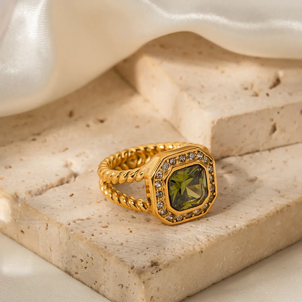 18K fashionable noble double-layer inlaid octagonal zircon twist design all-match ring