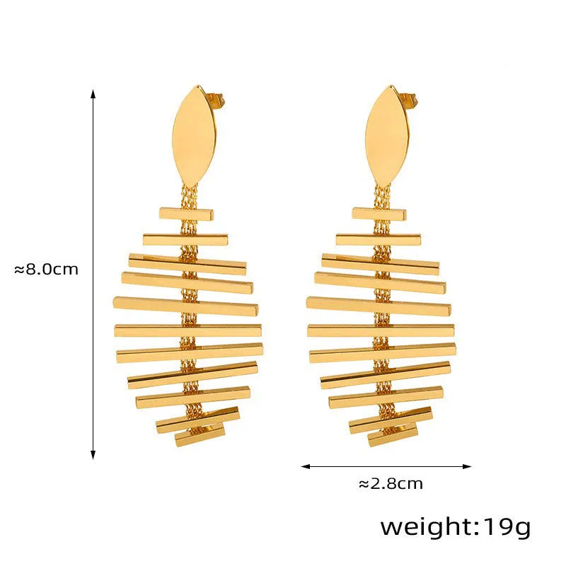 18K gold exquisite personalized fish bone and tassel design light luxury style earrings