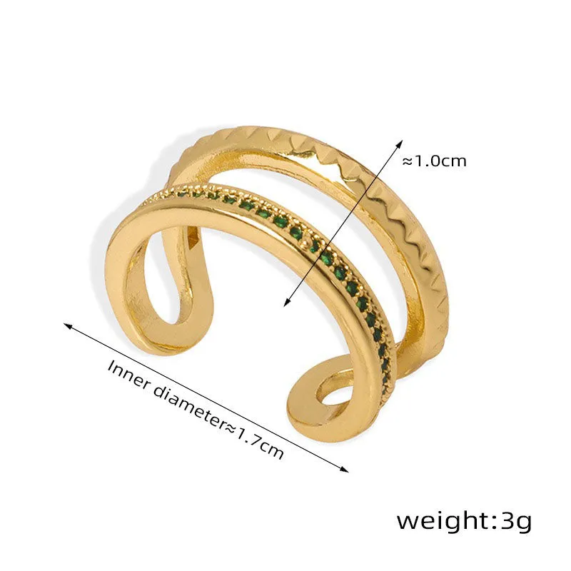 18K gold simple and elegant ring with double-layer hollow diamond open design ring