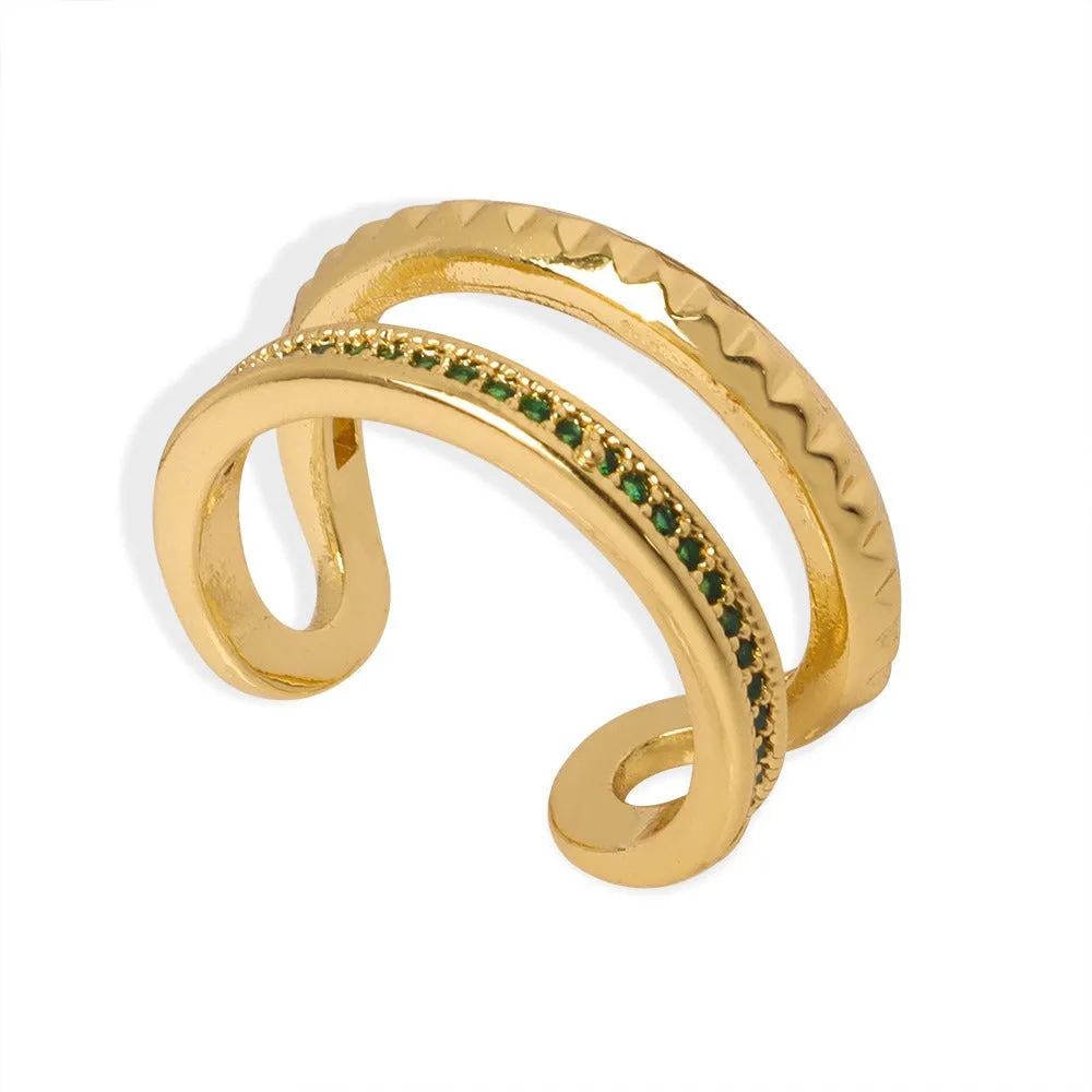 18K gold simple and elegant ring with double-layer hollow diamond open design ring
