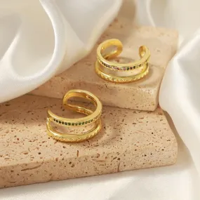 18K gold simple and elegant ring with double-layer hollow diamond open design ring