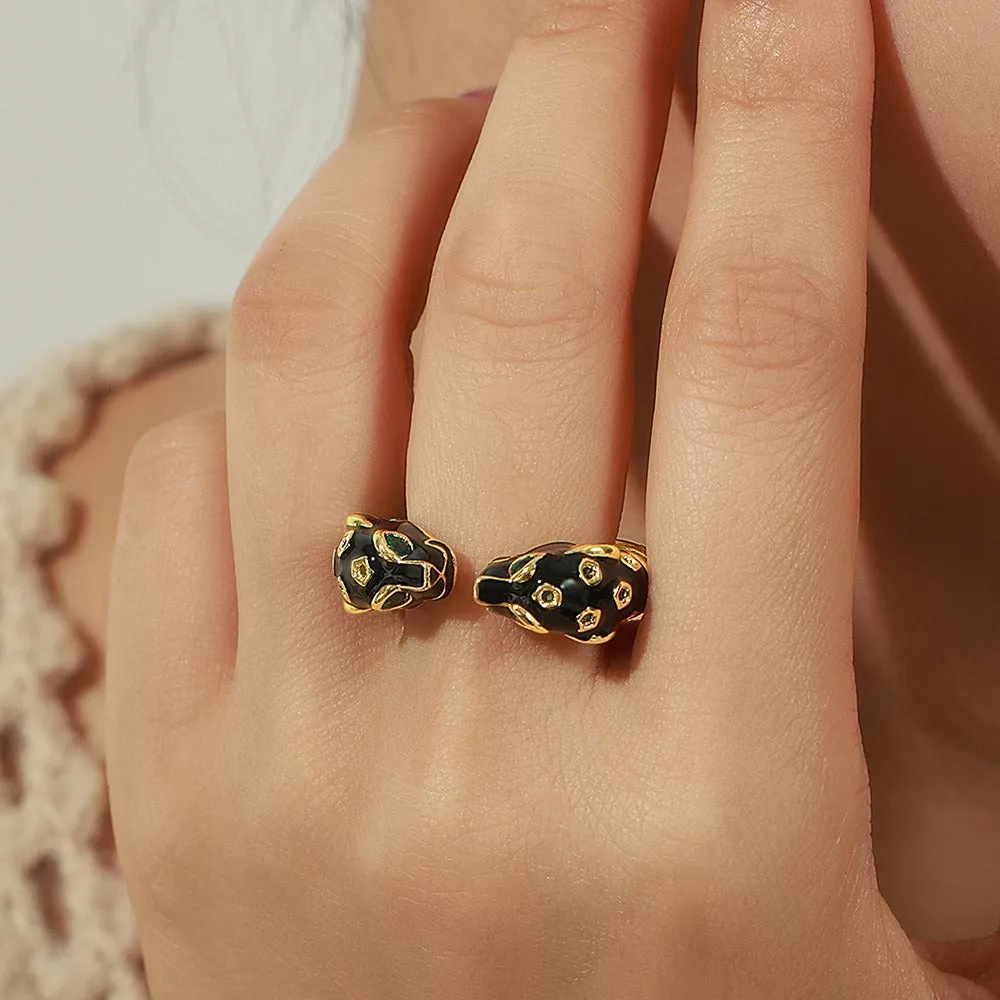 18K gold trendy and fashionable cheetah inlaid gem opening design light luxury style ring
