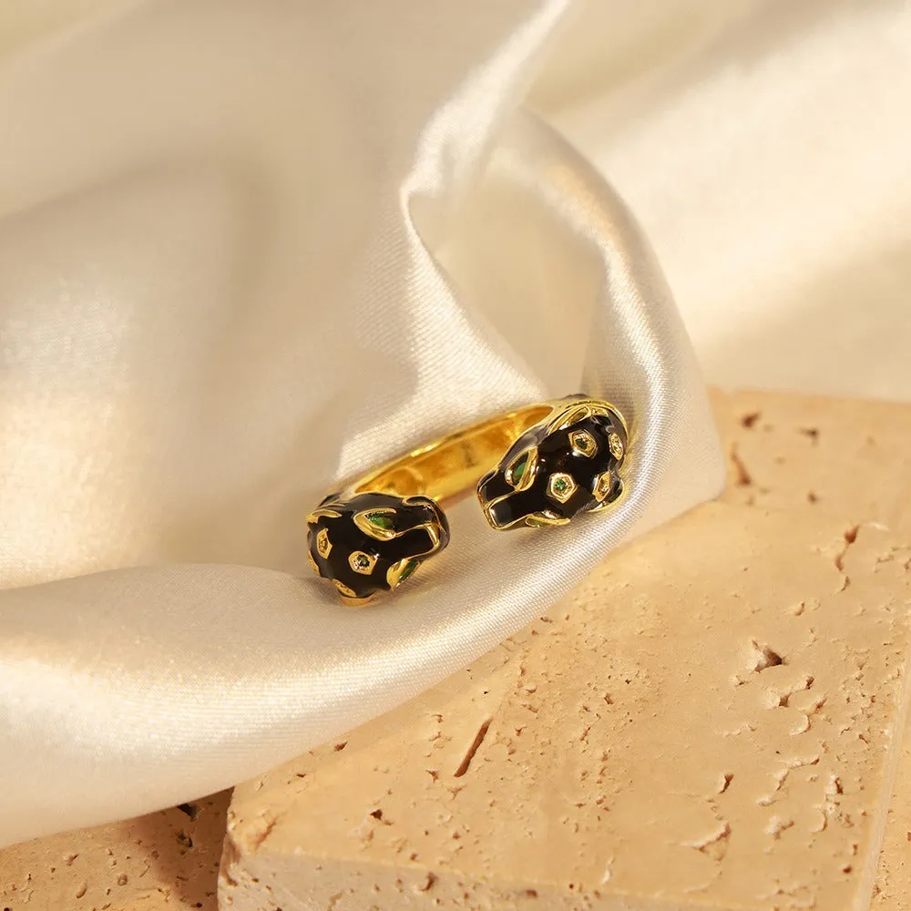 18K gold trendy and fashionable cheetah inlaid gem opening design light luxury style ring