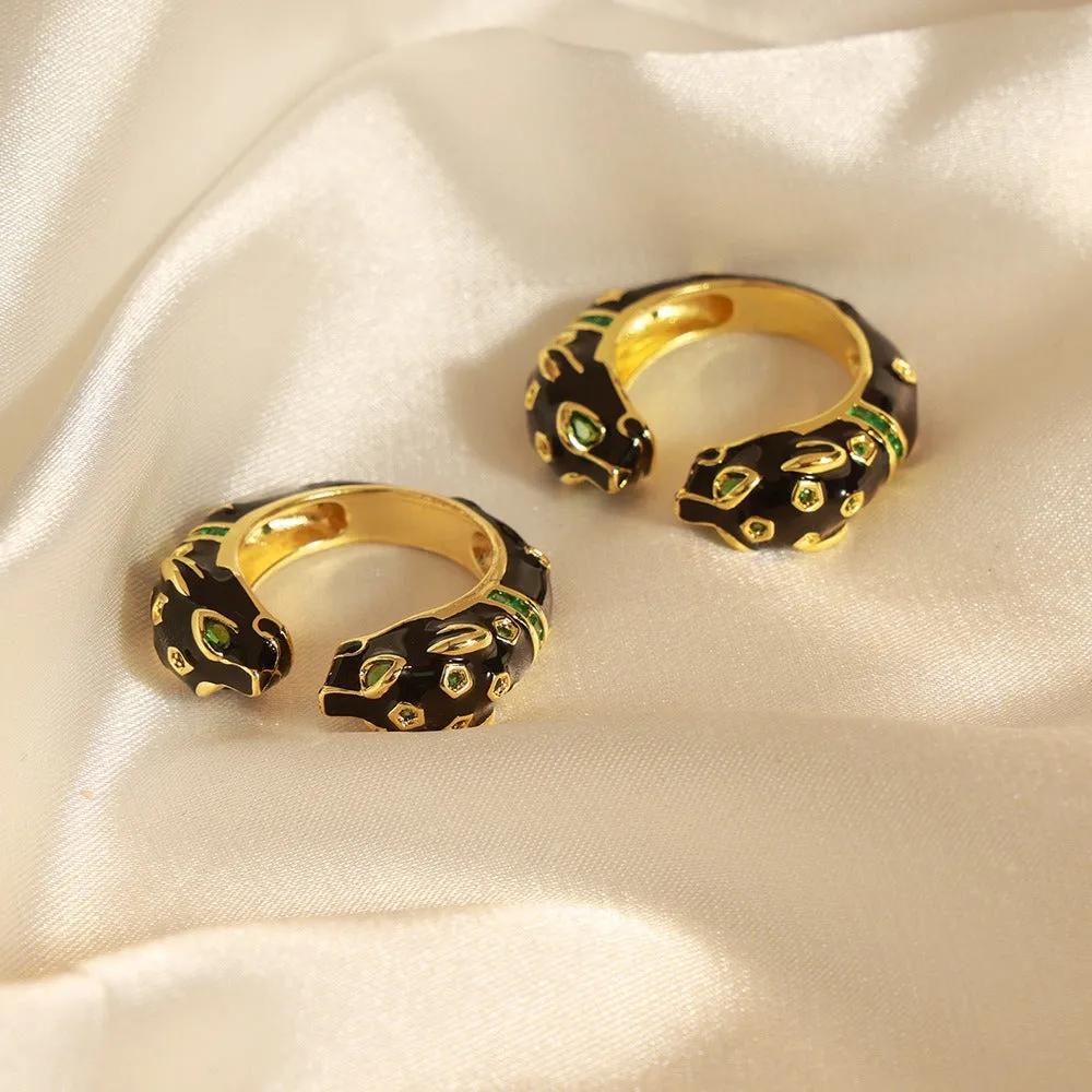 18K gold trendy and fashionable cheetah inlaid gem opening design light luxury style ring