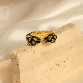 18K gold trendy and fashionable cheetah inlaid gem opening design light luxury style ring