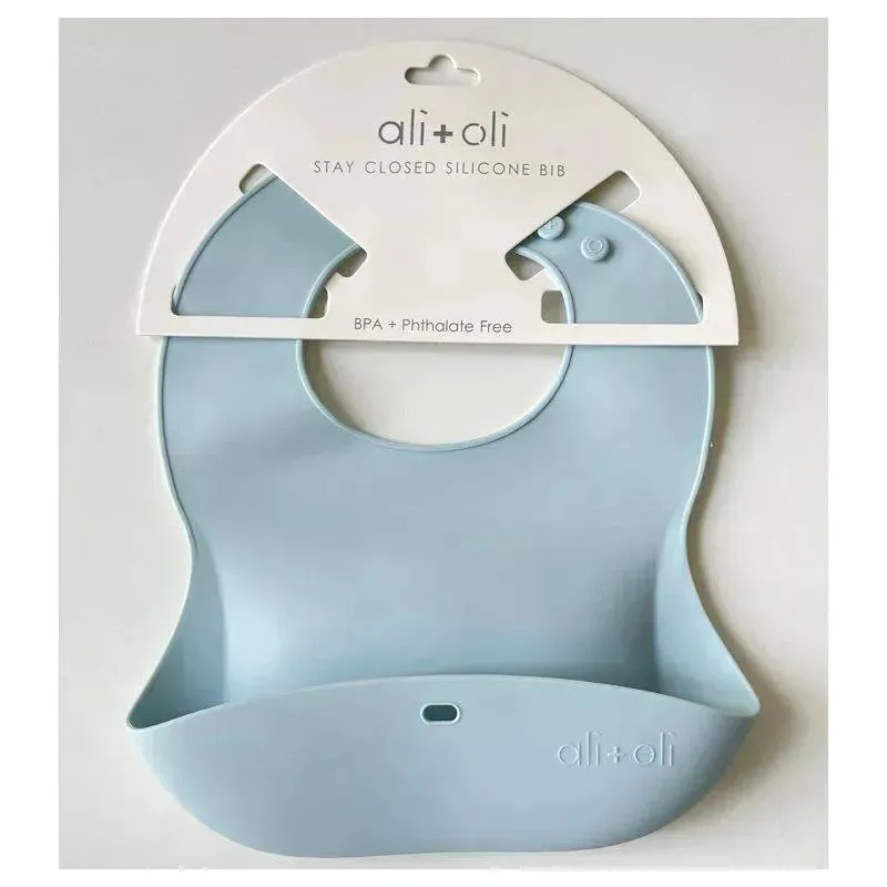 Ali   Oli - Silicone Baby Bib Roll Up & Stay Closed, Sky