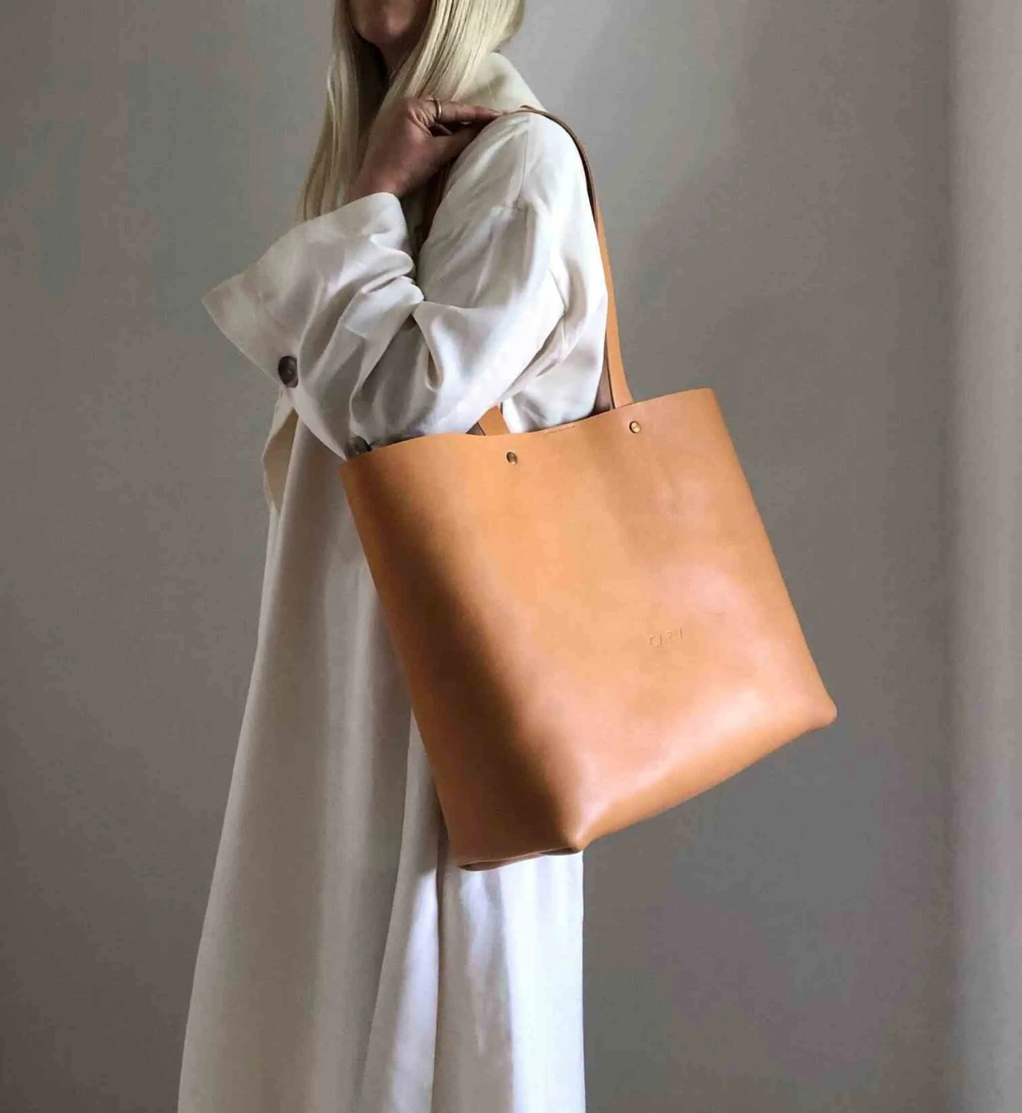 Basket Maxi Leather Tote Bag in Black, Tan or Natural