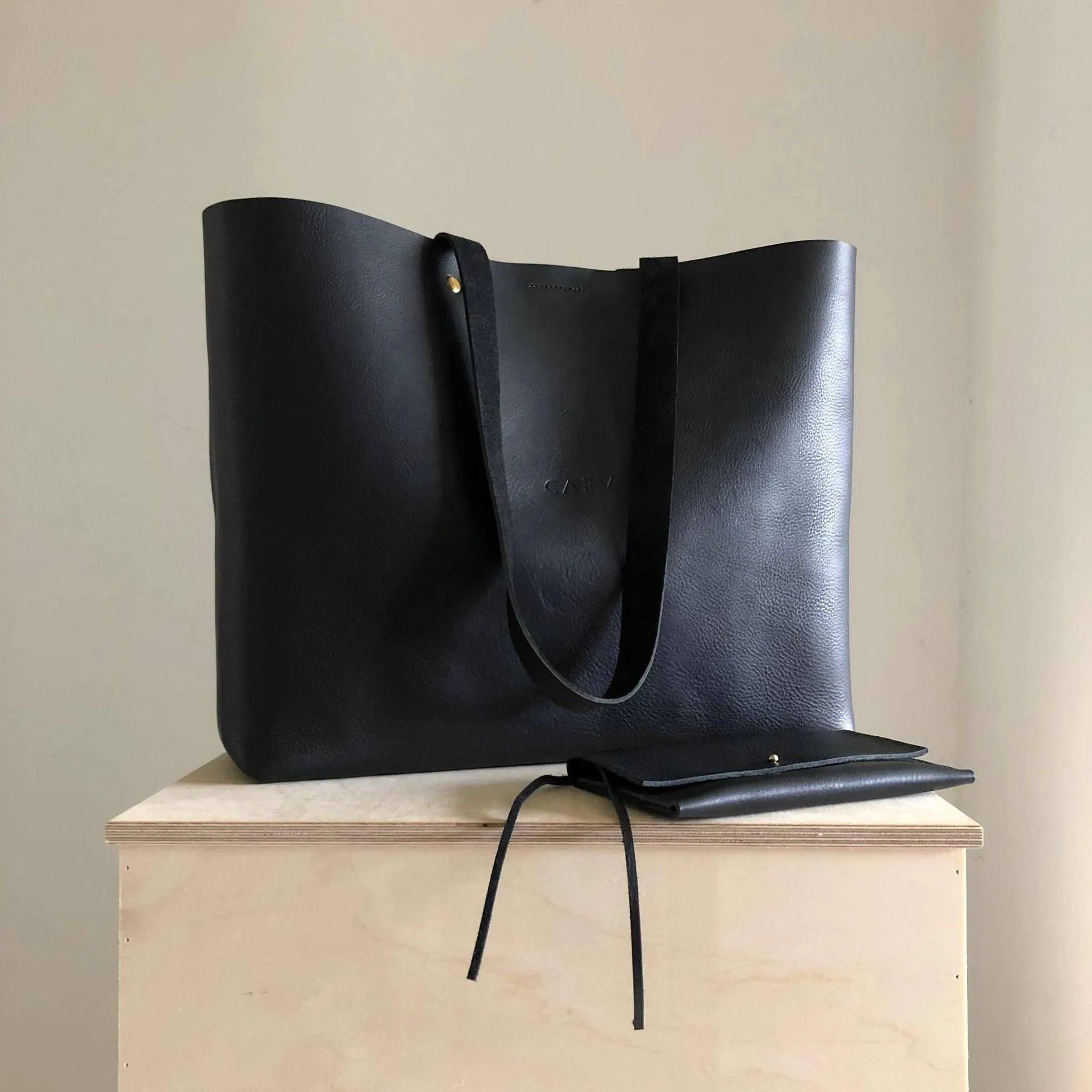 Basket Maxi Leather Tote Bag in Black, Tan or Natural