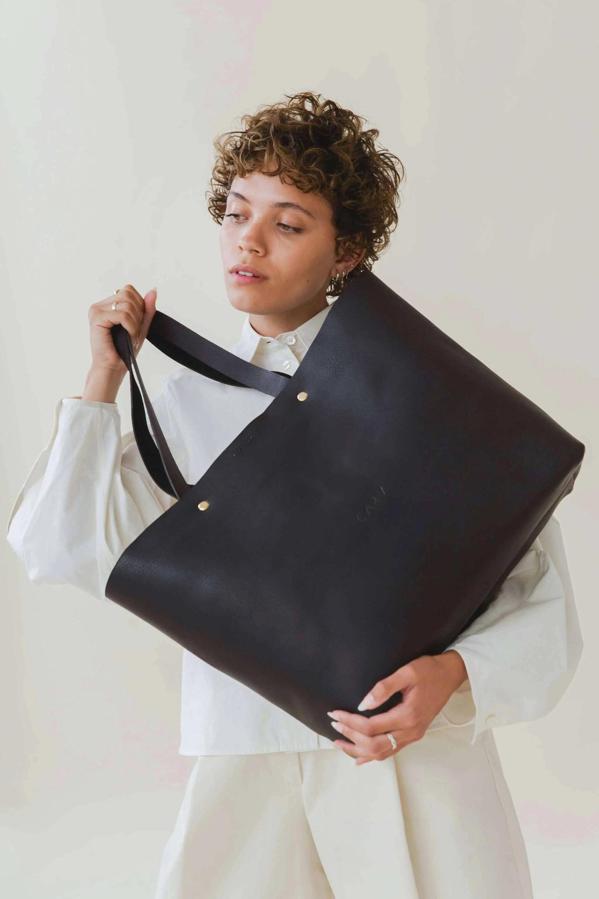Basket Maxi Leather Tote Bag in Black, Tan or Natural