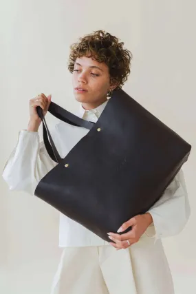 Basket Maxi Leather Tote Bag in Black, Tan or Natural