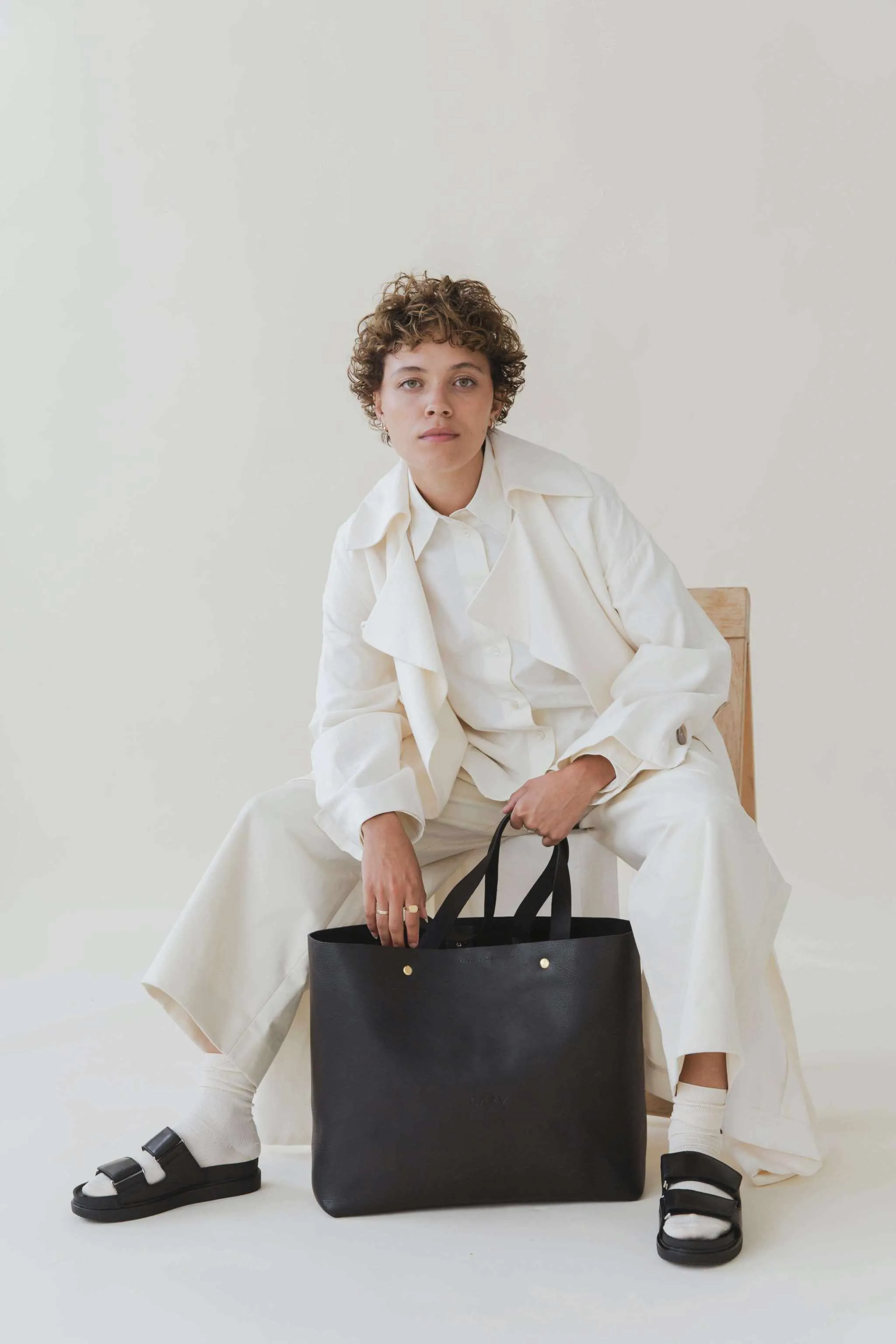Basket Maxi Leather Tote Bag in Black, Tan or Natural