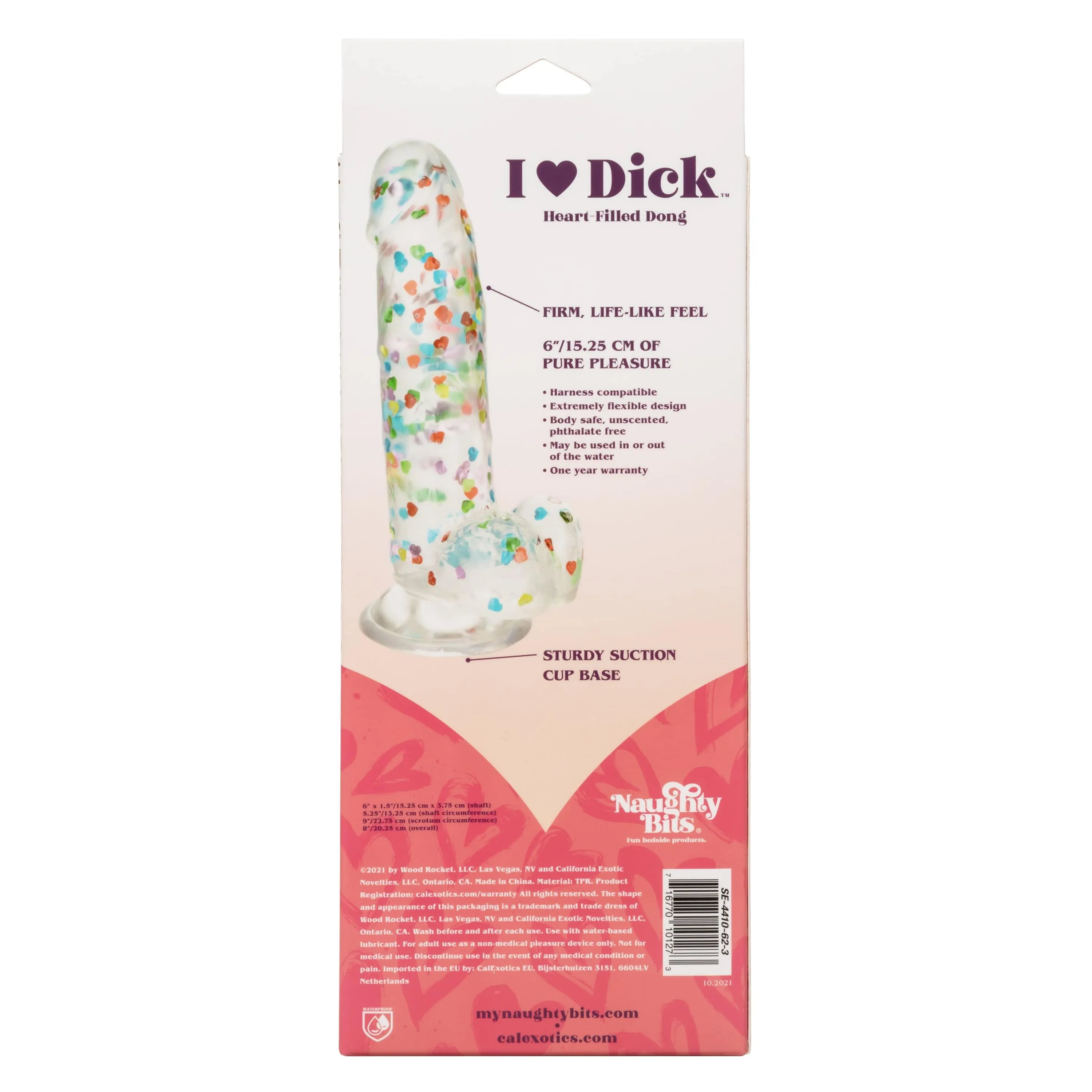 California Exotics - Naughty Bits I Love Dick Heart filled Dong Realistic Dildo with Balls 8" (Clear)
