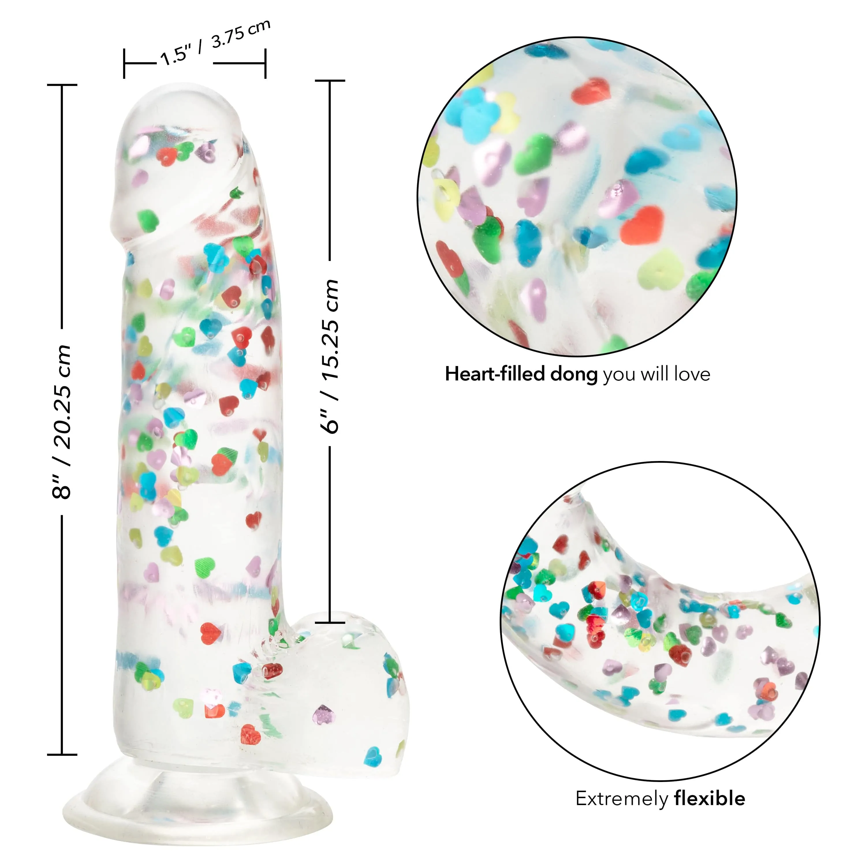 California Exotics - Naughty Bits I Love Dick Heart filled Dong Realistic Dildo with Balls 8" (Clear)