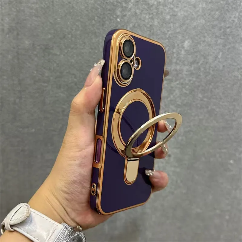 Dark Purple | iPhone Magsafe Stand Gold Edge Plating Case