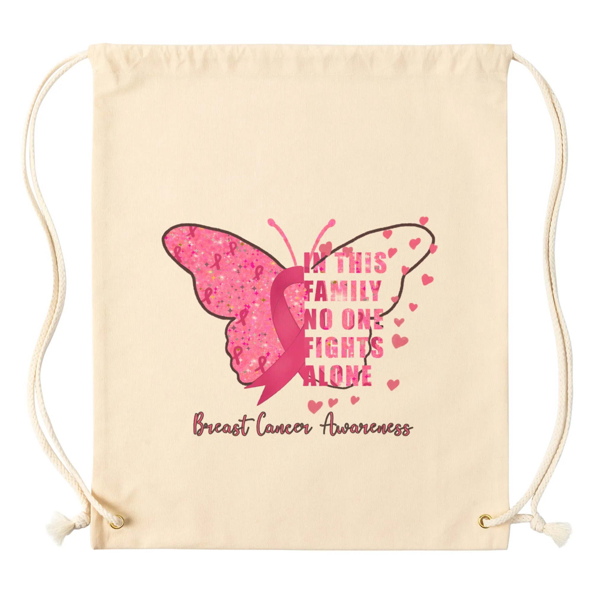 Drawstring Canvas Backpack BREAST CANCER AWARENESS