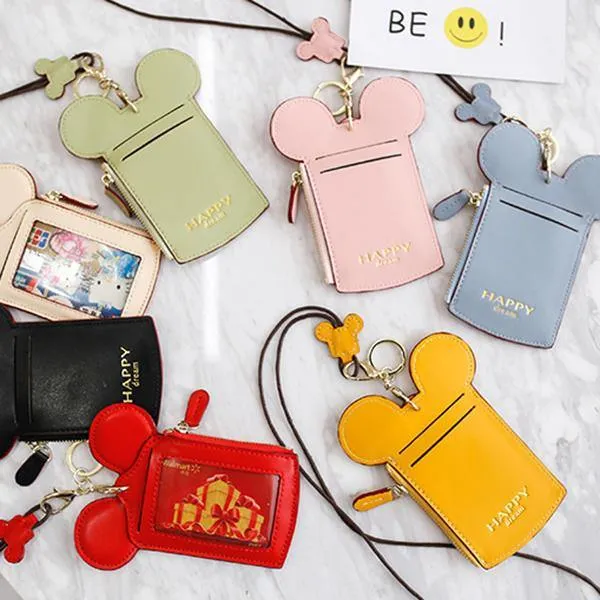 elvesmall Cute Animal Shape Card Holder Wallet Purse Neck Wallet Lanyard Wallet for Women