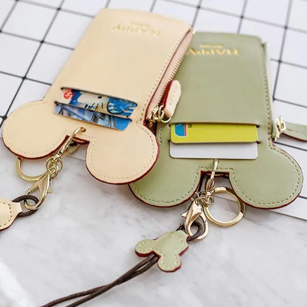 elvesmall Cute Animal Shape Card Holder Wallet Purse Neck Wallet Lanyard Wallet for Women