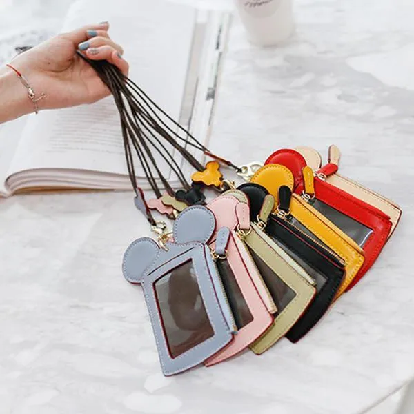 elvesmall Cute Animal Shape Card Holder Wallet Purse Neck Wallet Lanyard Wallet for Women