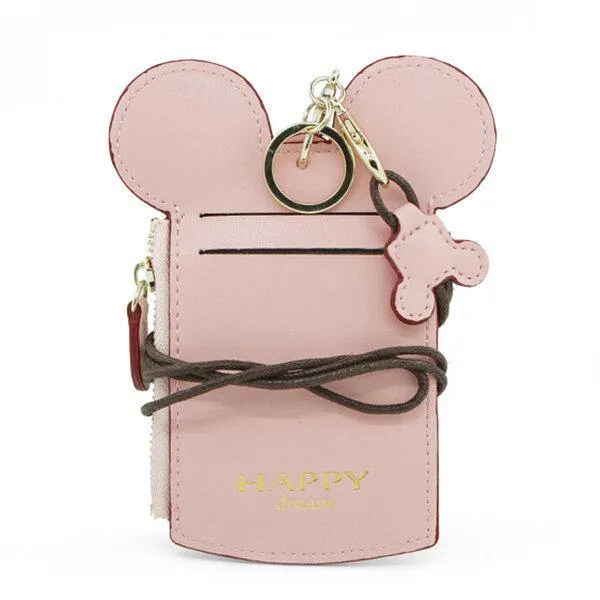 elvesmall Cute Animal Shape Card Holder Wallet Purse Neck Wallet Lanyard Wallet for Women