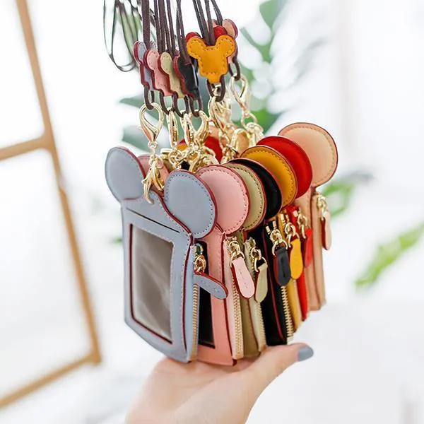 elvesmall Cute Animal Shape Card Holder Wallet Purse Neck Wallet Lanyard Wallet for Women