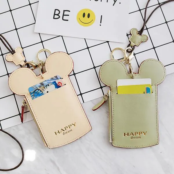 elvesmall Cute Animal Shape Card Holder Wallet Purse Neck Wallet Lanyard Wallet for Women