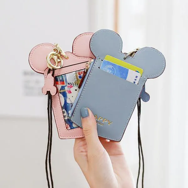 elvesmall Cute Animal Shape Card Holder Wallet Purse Neck Wallet Lanyard Wallet for Women