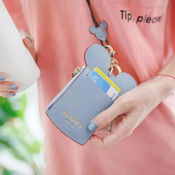 elvesmall Cute Animal Shape Card Holder Wallet Purse Neck Wallet Lanyard Wallet for Women