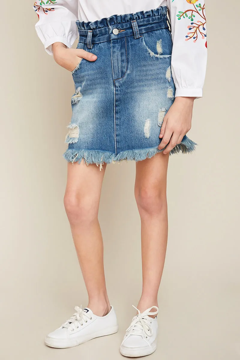 Girls High Waist Denim Skirt