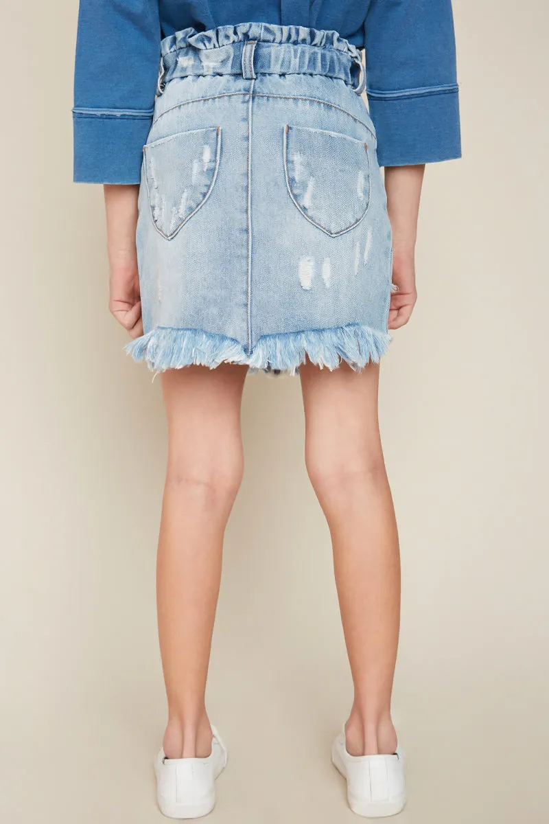 Girls High Waist Denim Skirt