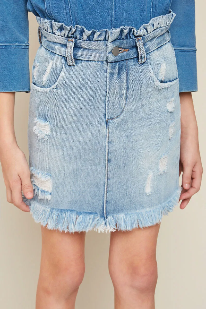 Girls High Waist Denim Skirt