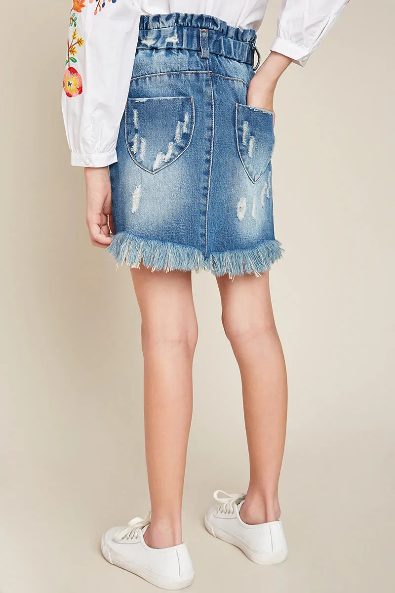 Girls High Waist Denim Skirt