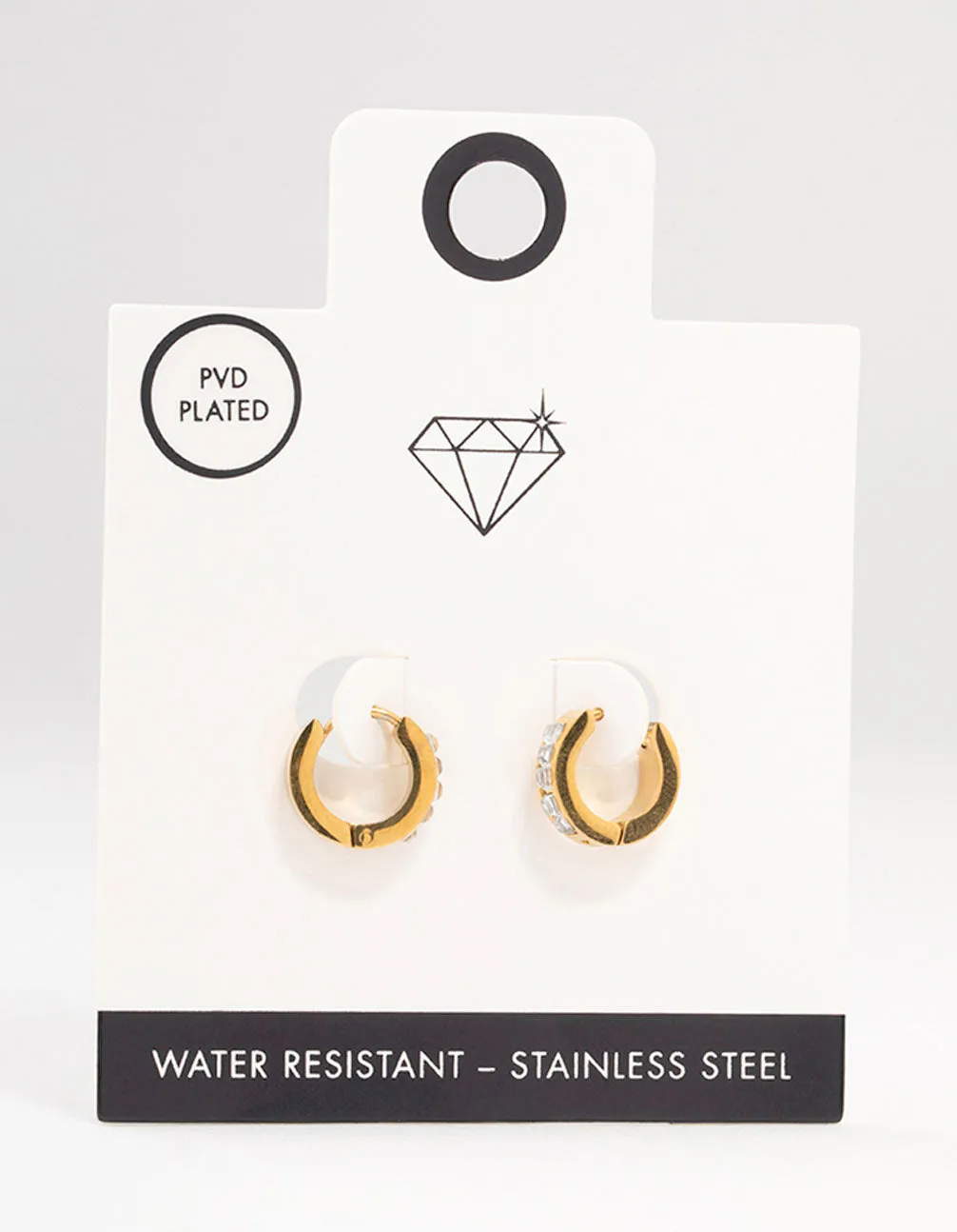 Gold Plated Stainless Steel Square Cut Diamante Huggie Earrings