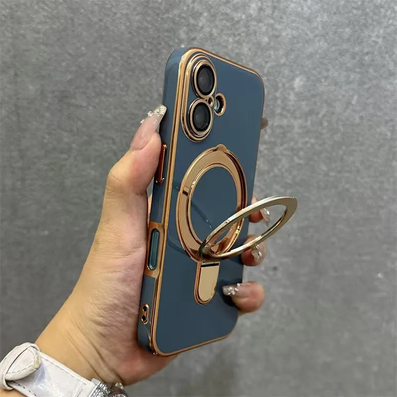 Gray Blue | iPhone Magsafe Stand Gold Edge Plating Case