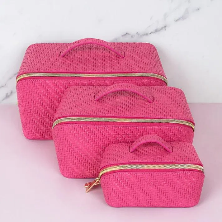 Herringbone Beauty Bag Small | Raspberry