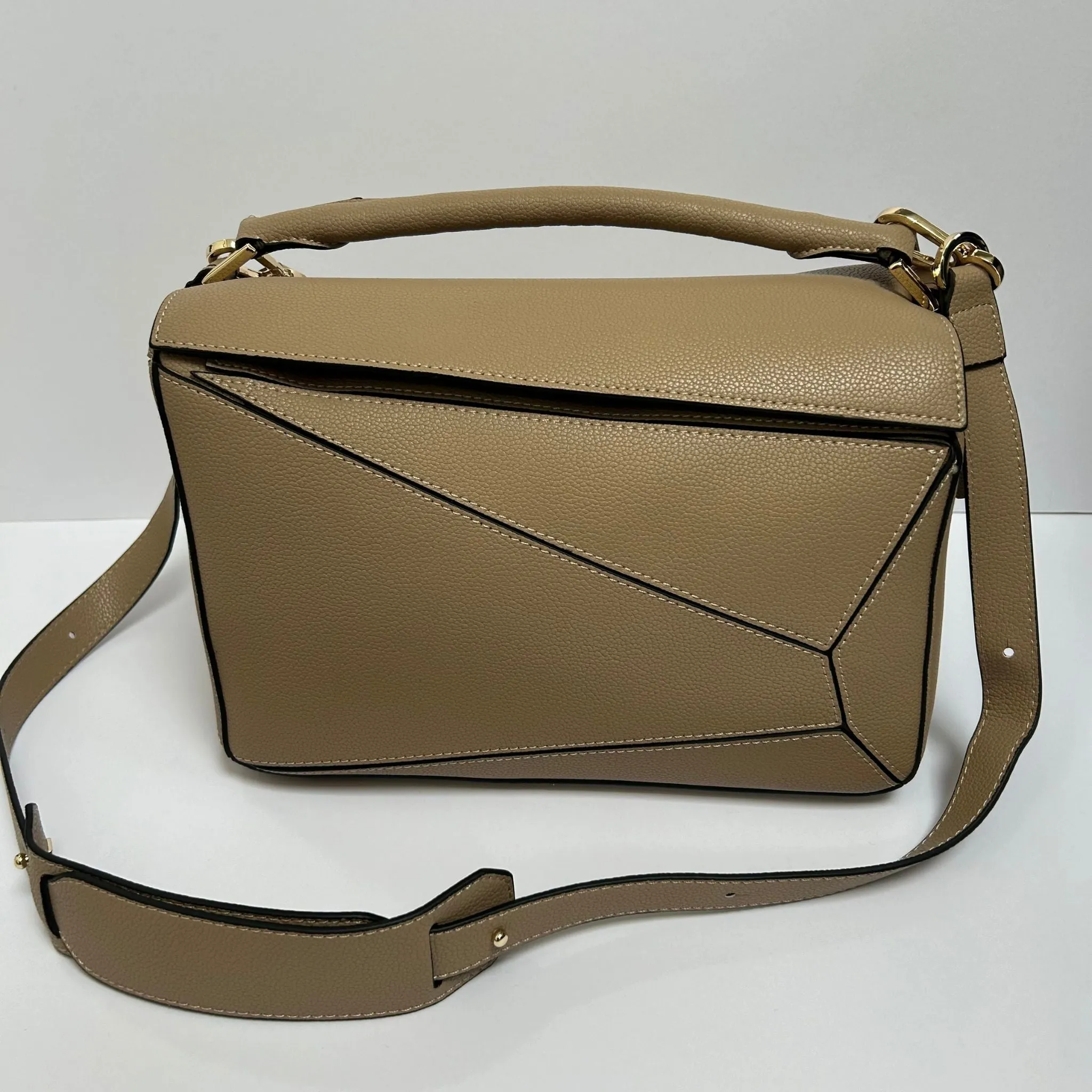 Leather Grab Handle Geometric Bags