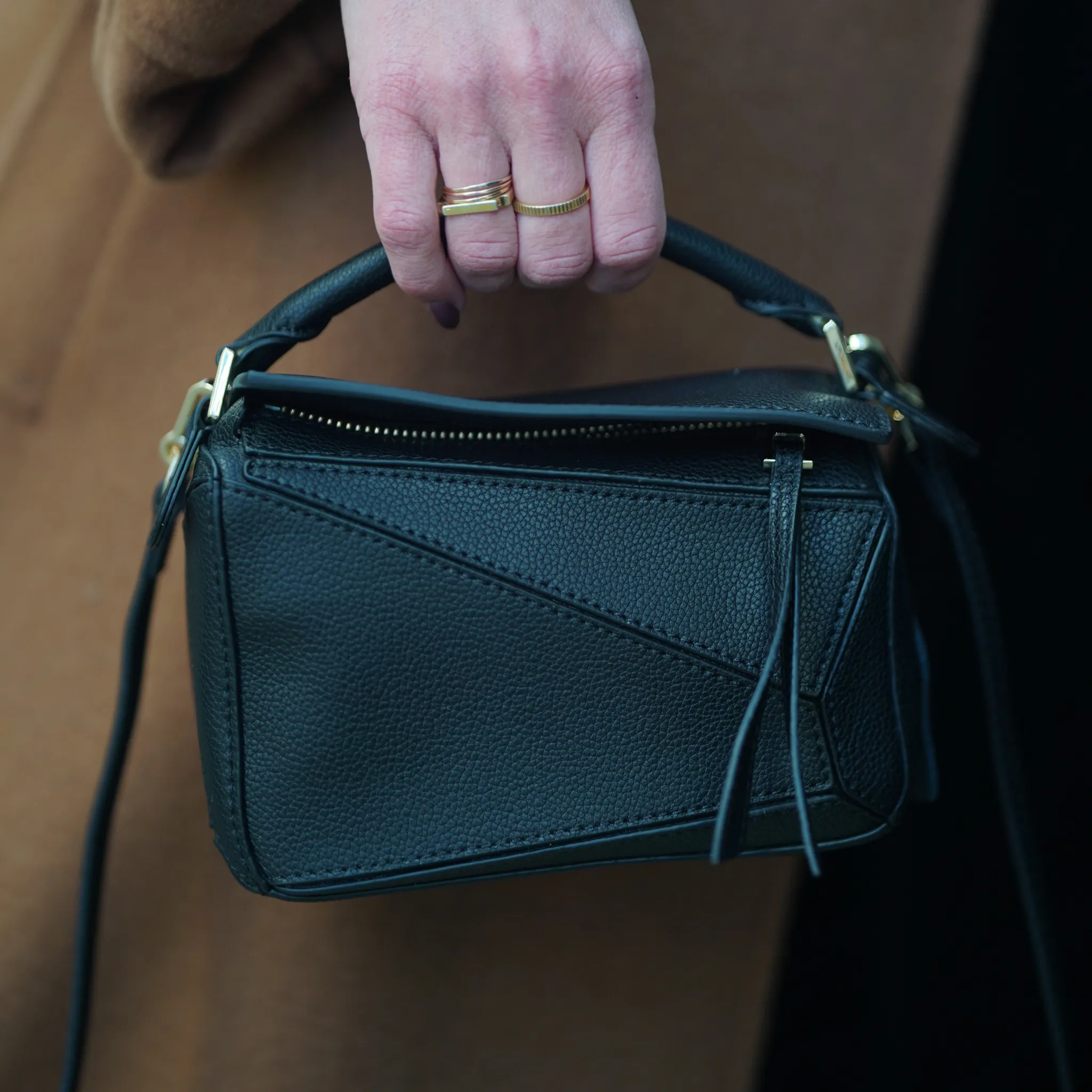 Leather Grab Handle Geometric Bags
