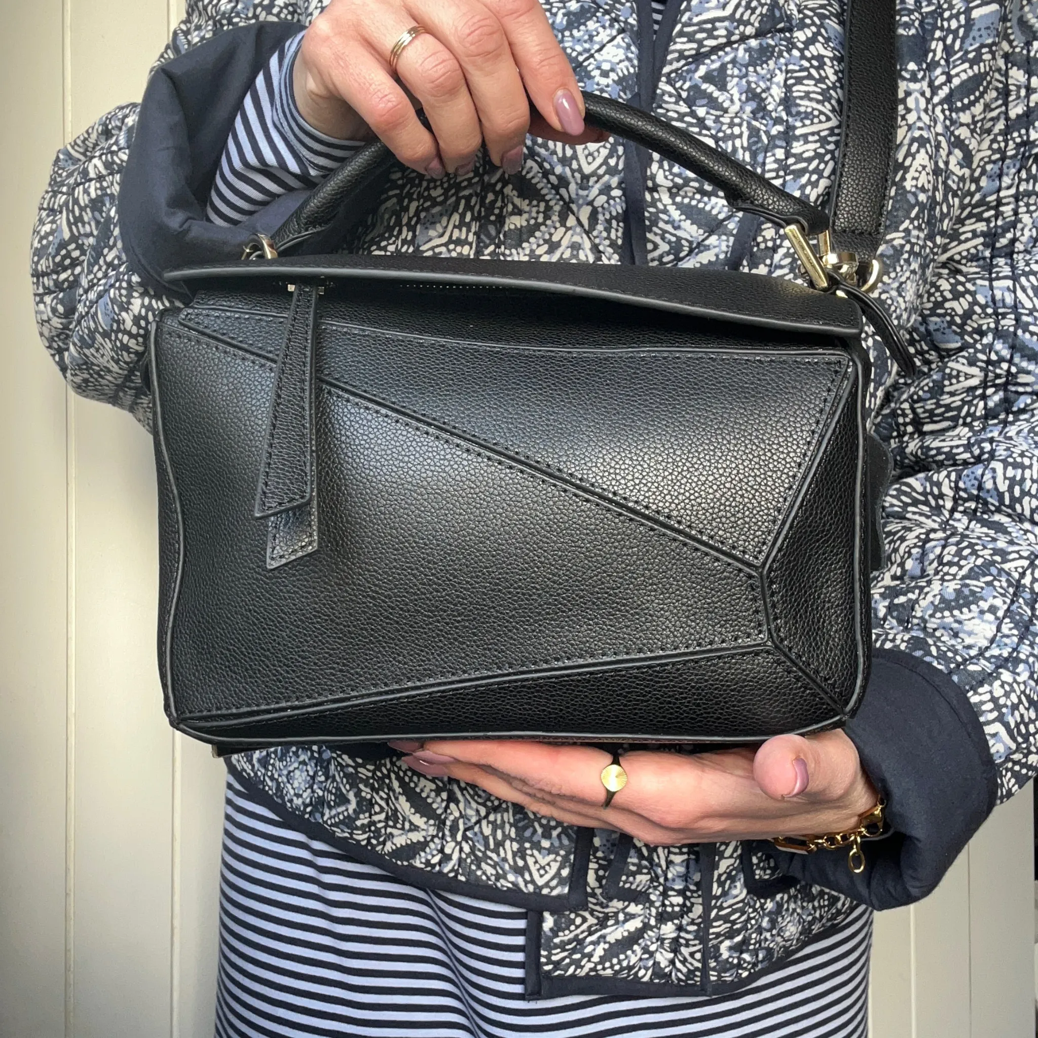 Leather Grab Handle Geometric Bags