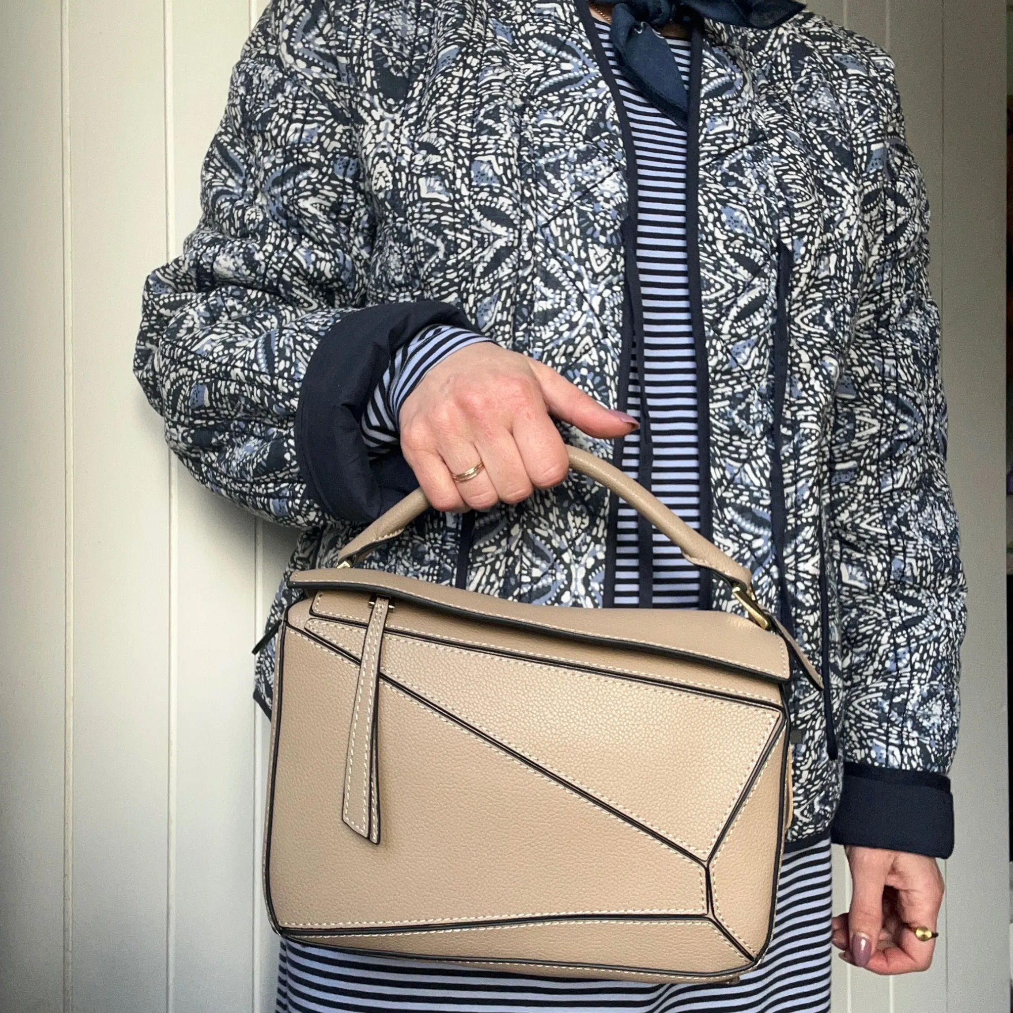 Leather Grab Handle Geometric Bags