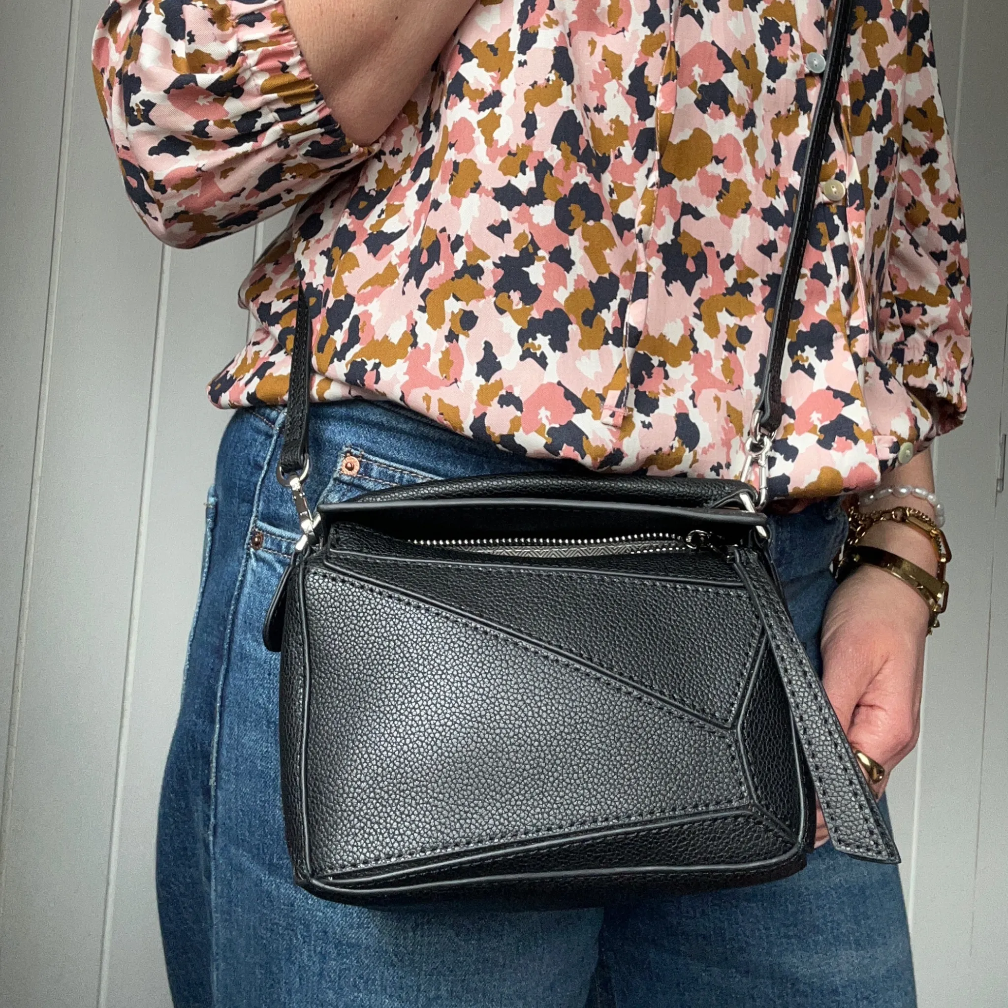 Leather Grab Handle Geometric Bags