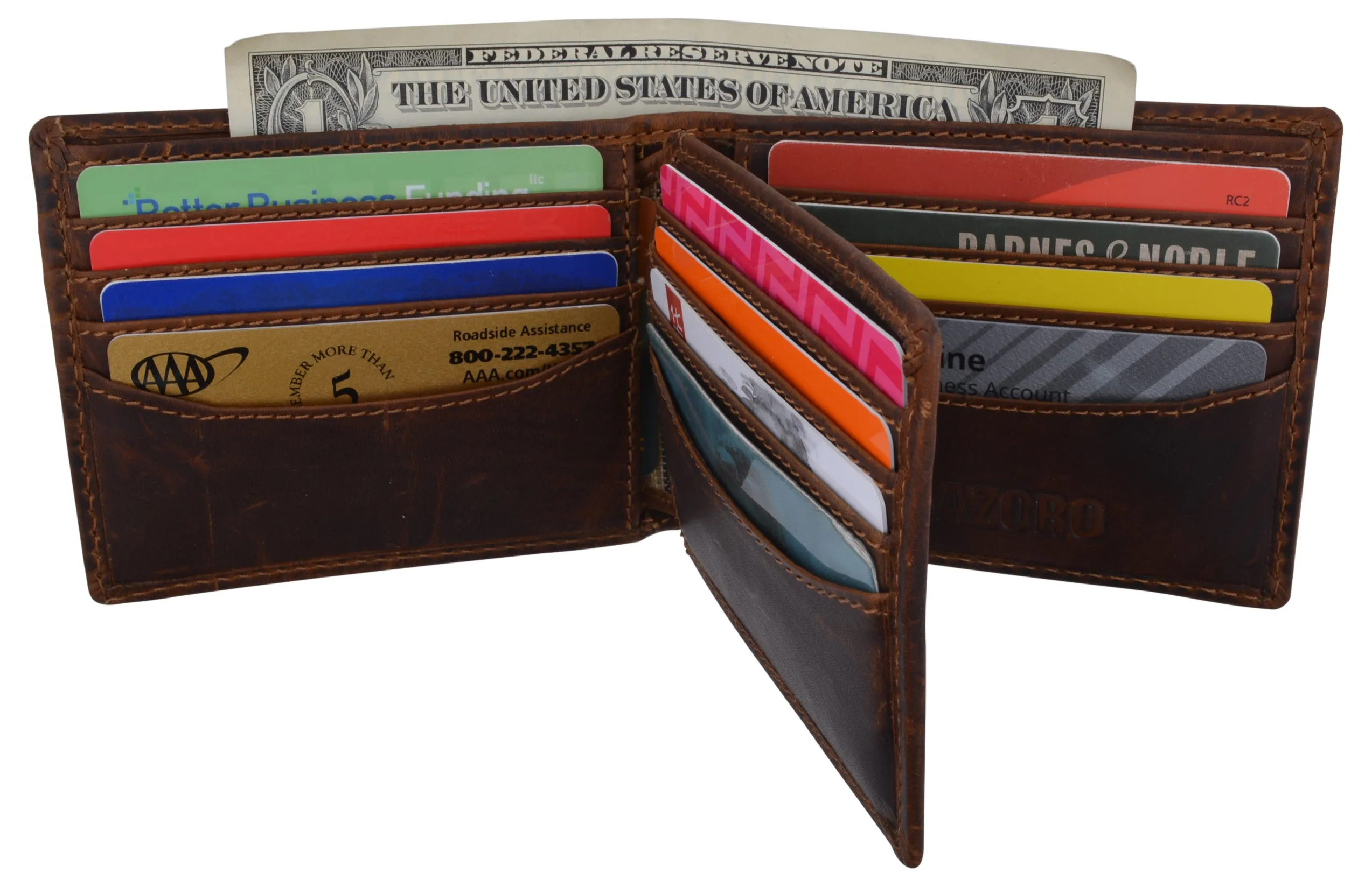 Mens RFID Blocking Crazy Horse Credit Card ID Bifold Wallet by Cazoro