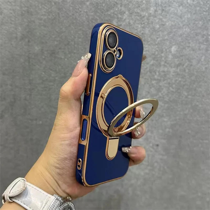 Navy Blue | iPhone Magsafe Stand Gold Edge Plating Case