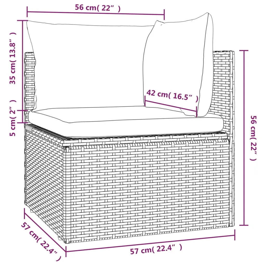 Patio Corner Sofa with Cushion Gray 22.4"x22.4"x22" Poly Rattan