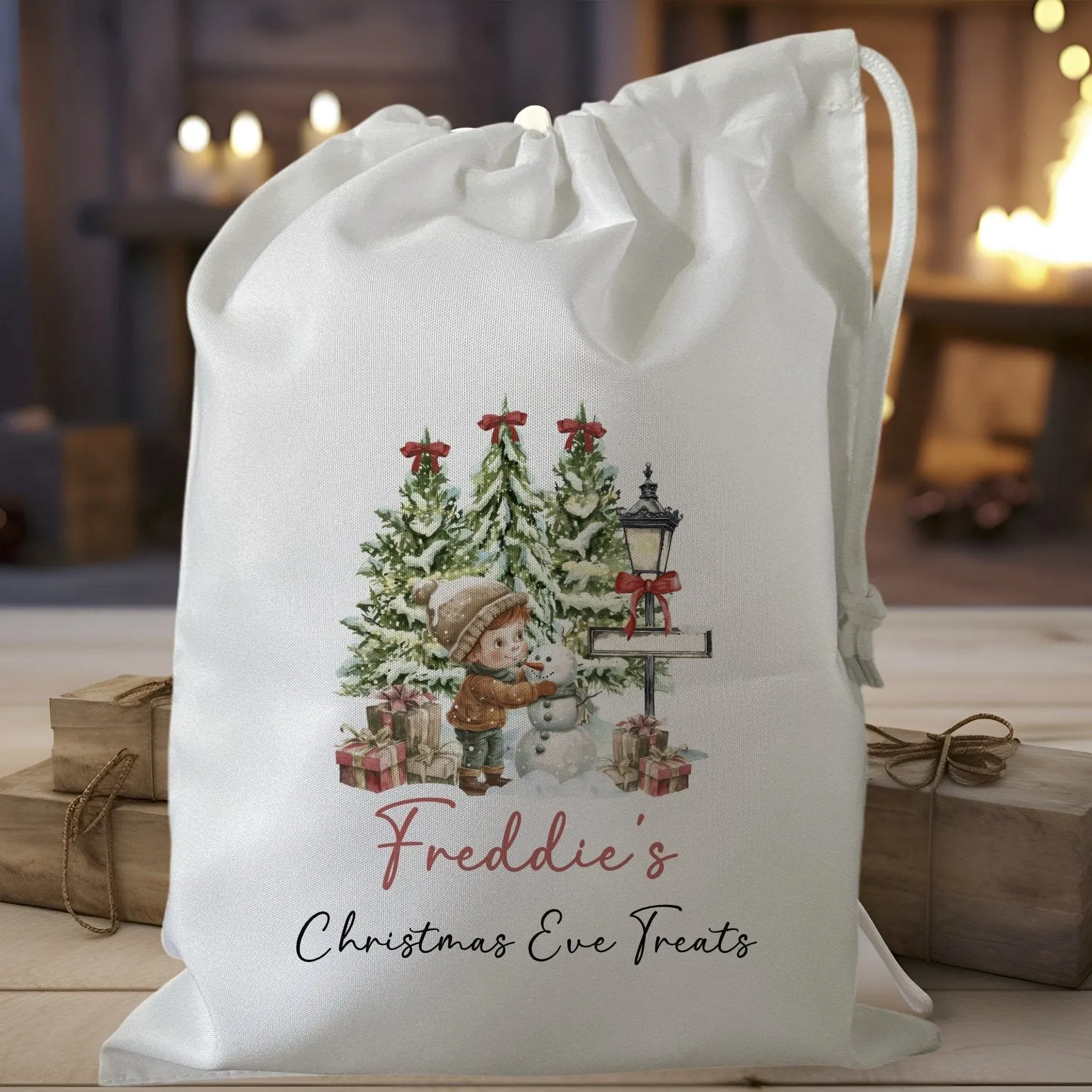 Peronalised Christmas Eve Treat Bag - Woodland Boy