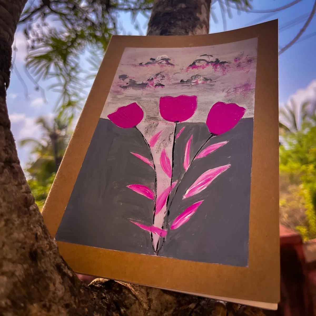 Pink Flowers Handpainted Notebook