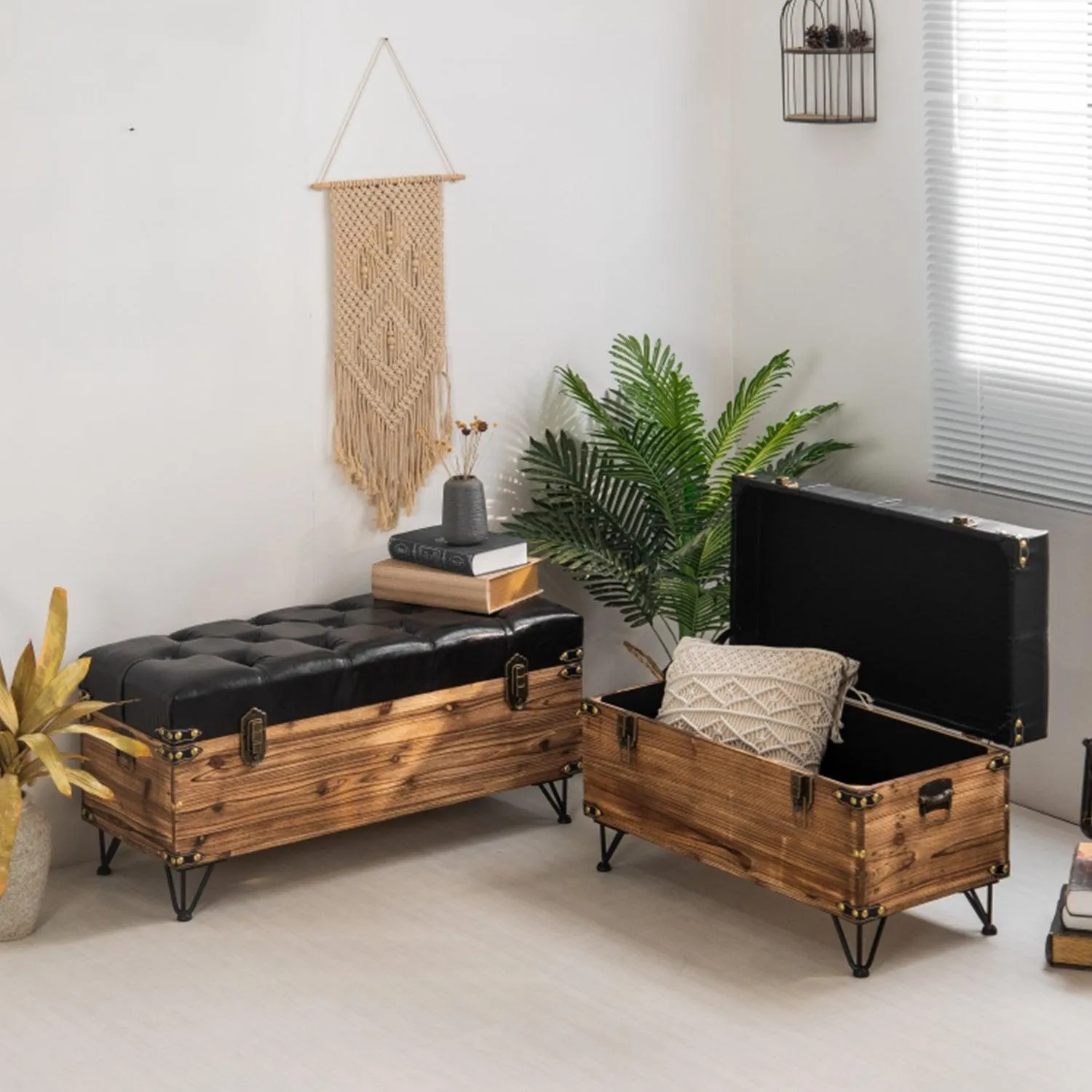 Solid Wood Shoe Changing Ottoman Entryway Bench