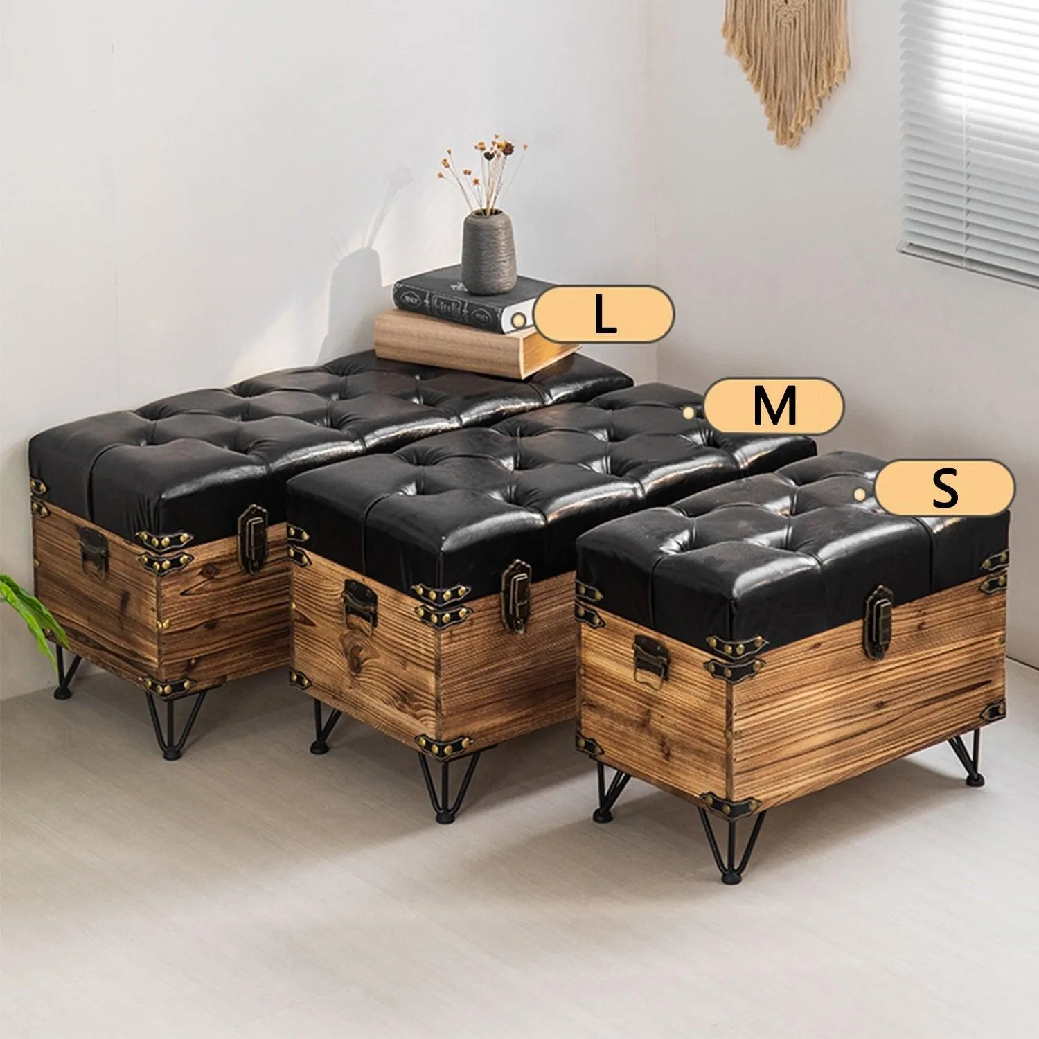 Solid Wood Shoe Changing Ottoman Entryway Bench