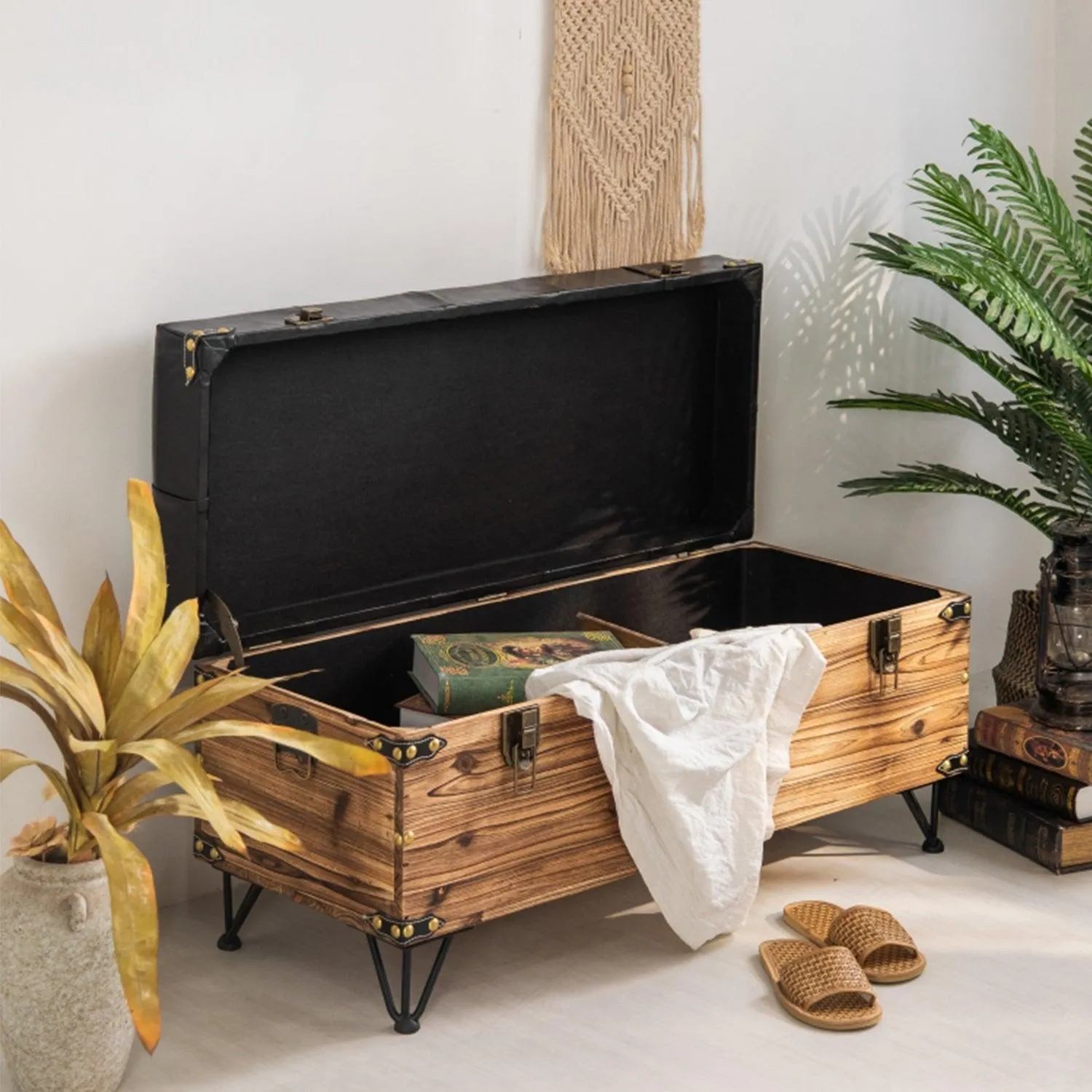 Solid Wood Shoe Changing Ottoman Entryway Bench
