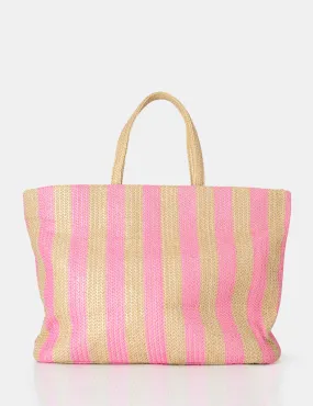 The Nikki Pink Stripe Canvas Top Handle Tote Bag