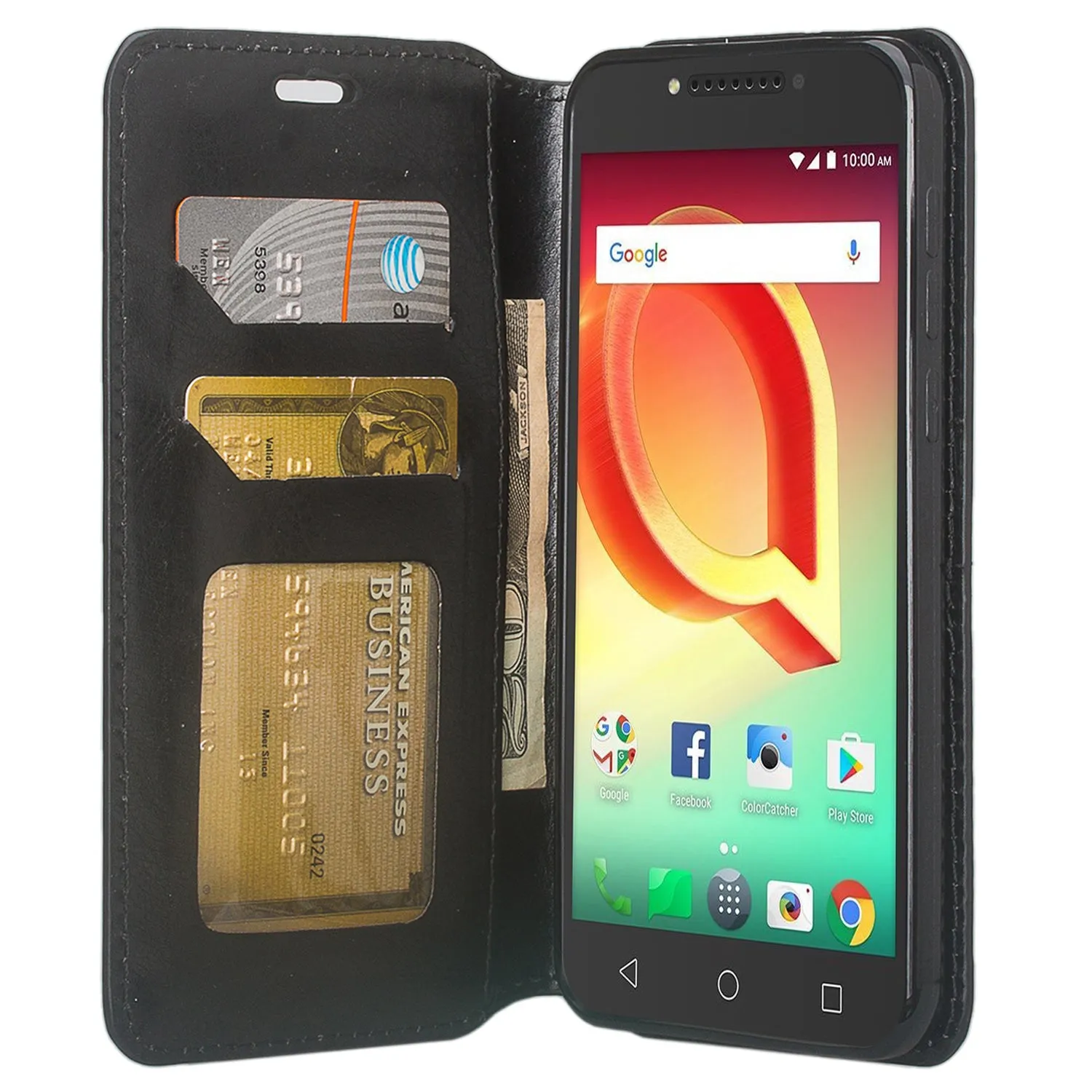 Tmobile REVVL, Alcatel A30 Plus, A30 Fierce, Alcatel Walters Case, Pu Leather Wallet Flip [Kickstand] Cover with ID & Credit Card Slots - Black