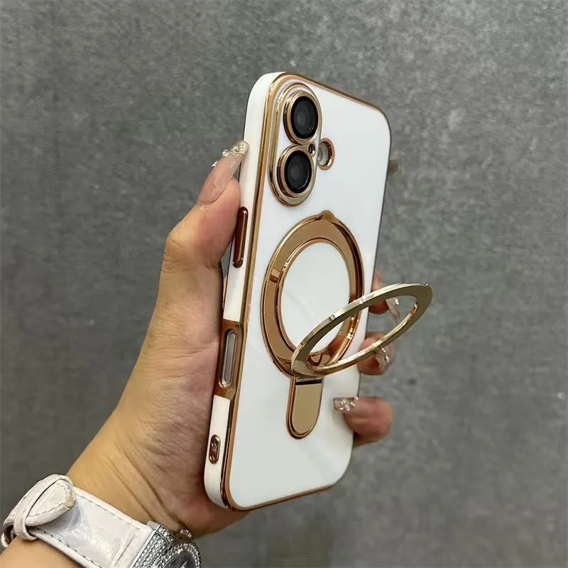 White | iPhone Magsafe Stand Gold Edge Plating Case